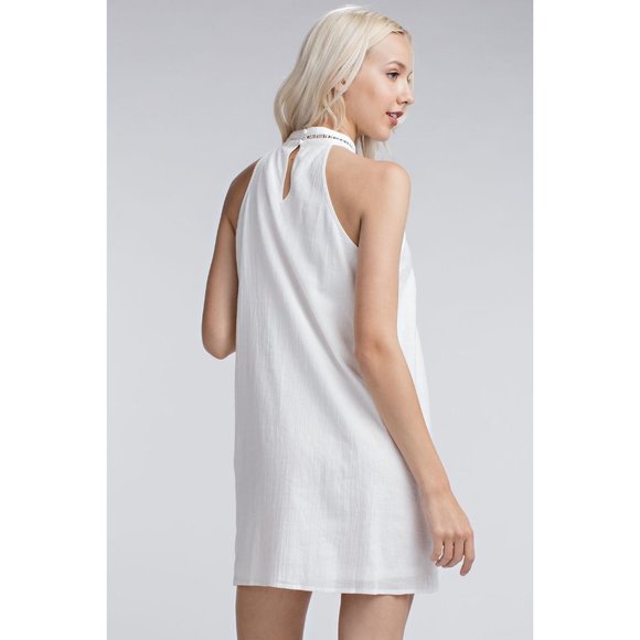 Honey Punch Embroidered Halter Mini Dress, Ivory - Picture 5 of 8